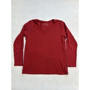Eddie Bauer Long Sleeve V-Neck Shirt Women's XL Red Cotton Casual Top
